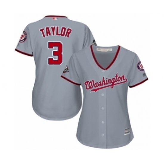 Women's Washington Nationals #3 Michael Taylor Authentic Grey Road Cool Base 2019 World Series Bound Baseball Jersey Women's Washington Nationals #3 Michael Taylor Authentic Grey Road Cool Base 2019 World Series Bound Baseball Jersey