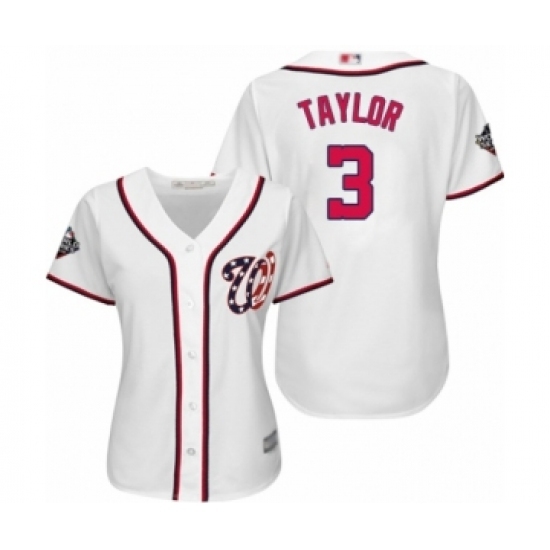 Women's Washington Nationals #3 Michael Taylor Authentic White Home Cool Base 2019 World Series Bound Baseball Jersey Women's Washington Nationals #3 Michael Taylor Authentic White Home Cool Base 2019 World Series Bound Baseball Jersey