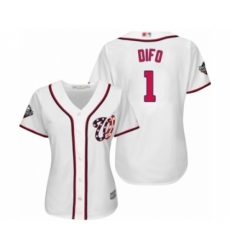 Women's Washington Nationals #1 Wilmer Difo Authentic White Home Cool Base 2019 World Series Bound Baseball Jersey