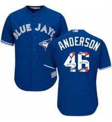 Men's Majestic Toronto Blue Jays #46 Brett Anderson Authentic Blue Team Logo Fashion MLB Jersey