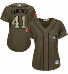 Women's Majestic Toronto Blue Jays #41 Aaron Sanchez Replica Green Salute to Service MLB Jersey