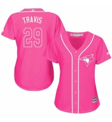 Women's Majestic Toronto Blue Jays #29 Devon Travis Replica Pink Fashion Cool Base MLB Jersey