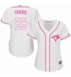 Women's Majestic Toronto Blue Jays #29 Devon Travis Replica White Fashion Cool Base MLB Jersey