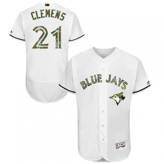Men's Majestic Toronto Blue Jays #21 Roger Clemens Authentic White 2016 Memorial Day Fashion Flex Base MLB Jersey Men's Majestic Toronto Blue Jays #21 Roger Clemens Authentic White 2016 Memorial Day Fashion Flex Base MLB Jersey