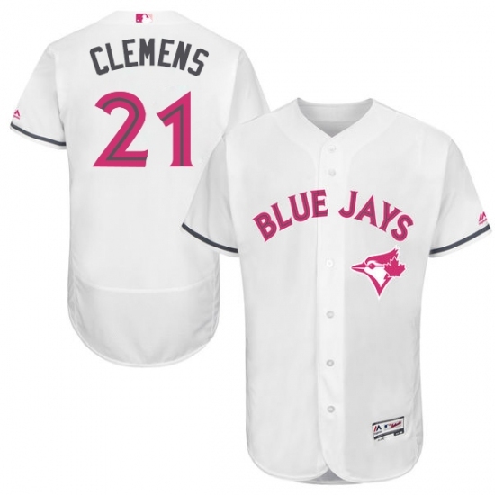 Men's Majestic Toronto Blue Jays #21 Roger Clemens Authentic White 2016 Mother's Day Fashion Flex Base MLB Jersey Men's Majestic Toronto Blue Jays #21 Roger Clemens Authentic White 2016 Mother's Day Fashion Flex Base MLB Jersey