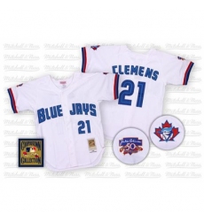 Men's Mitchell and Ness Toronto Blue Jays #21 Roger Clemens Replica White Throwback MLB Jersey Men's Mitchell and Ness Toronto Blue Jays #21 Roger Clemens Replica White Throwback MLB Jersey