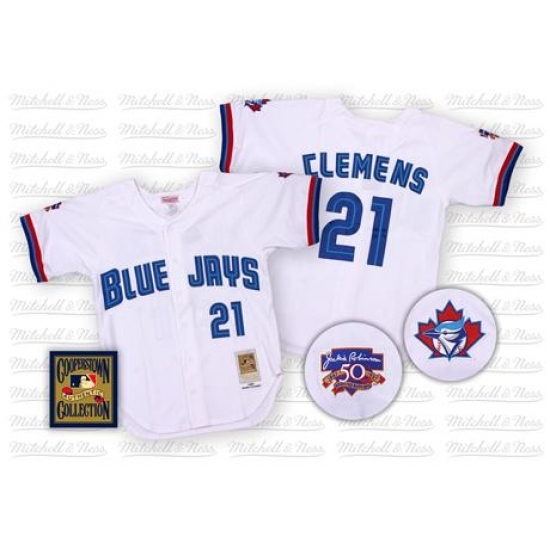 Men's Mitchell and Ness Toronto Blue Jays #21 Roger Clemens Replica White Throwback MLB Jersey Men's Mitchell and Ness Toronto Blue Jays #21 Roger Clemens Replica White Throwback MLB Jersey