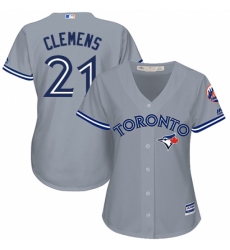 Women's Majestic Toronto Blue Jays #21 Roger Clemens Replica Grey Road MLB Jersey Women's Majestic Toronto Blue Jays #21 Roger Clemens Replica Grey Road MLB Jersey