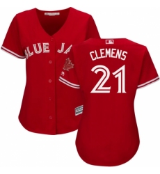 Women's Majestic Toronto Blue Jays #21 Roger Clemens Replica Scarlet Alternate MLB Jersey Women's Majestic Toronto Blue Jays #21 Roger Clemens Replica Scarlet Alternate MLB Jersey