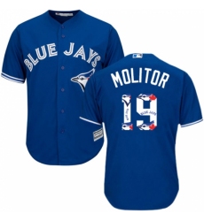 Men's Majestic Toronto Blue Jays #19 Paul Molitor Authentic Blue Team Logo Fashion MLB Jersey