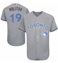 Men's Majestic Toronto Blue Jays #19 Paul Molitor Authentic Gray 2016 Father's Day Fashion Flex Base MLB Jersey