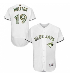 Men's Majestic Toronto Blue Jays #19 Paul Molitor Authentic White 2016 Memorial Day Fashion Flex Base MLB Jersey