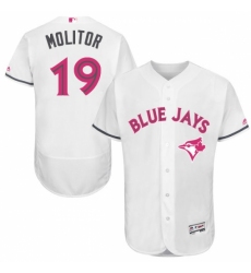 Men's Majestic Toronto Blue Jays #19 Paul Molitor Authentic White 2016 Mother's Day Fashion Flex Base MLB Jersey