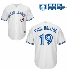 Men's Majestic Toronto Blue Jays #19 Paul Molitor Replica White Home MLB Jersey