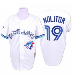 Men's Mitchell and Ness Toronto Blue Jays #19 Paul Molitor Authentic White Throwback MLB Jersey