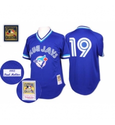 Men's Mitchell and Ness Toronto Blue Jays #19 Paul Molitor Replica Blue Throwback MLB Jersey
