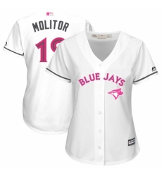 Women's Majestic Toronto Blue Jays #19 Paul Molitor Authentic White Mother's Day Cool Base MLB Jersey
