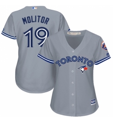 Women's Majestic Toronto Blue Jays #19 Paul Molitor Replica Grey Road MLB Jersey