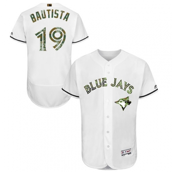 Men's Majestic Toronto Blue Jays #19 Jose Bautista Authentic White 2016 Memorial Day Fashion Flex Base MLB Jersey Men's Majestic Toronto Blue Jays #19 Jose Bautista Authentic White 2016 Memorial Day Fashion Flex Base MLB Jersey