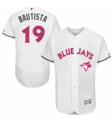 Men's Majestic Toronto Blue Jays #19 Jose Bautista Authentic White 2016 Mother's Day Fashion Flex Base MLB Jersey Men's Majestic Toronto Blue Jays #19 Jose Bautista Authentic White 2016 Mother's Day Fashion Flex Base MLB Jersey
