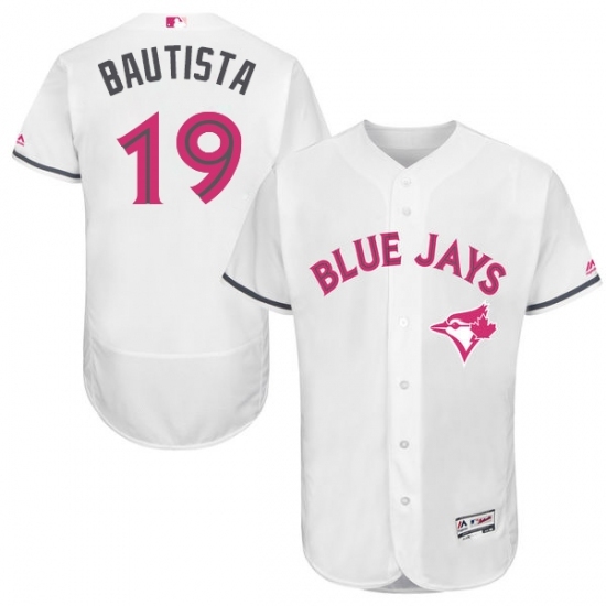 Men's Majestic Toronto Blue Jays #19 Jose Bautista Authentic White 2016 Mother's Day Fashion Flex Base MLB Jersey Men's Majestic Toronto Blue Jays #19 Jose Bautista Authentic White 2016 Mother's Day Fashion Flex Base MLB Jersey