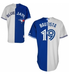 Men's Majestic Toronto Blue Jays #19 Jose Bautista Replica Blue/White Split Fashion MLB Jersey Men's Majestic Toronto Blue Jays #19 Jose Bautista Replica Blue/White Split Fashion MLB Jersey