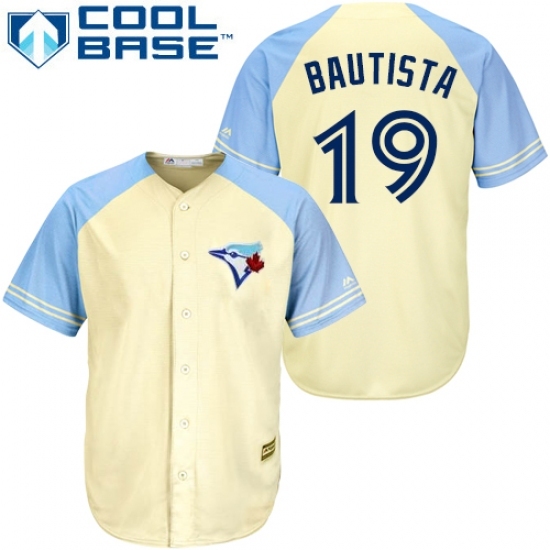 Men's Majestic Toronto Blue Jays #19 Jose Bautista Replica Cream Exclusive Vintage Cool Base MLB Jersey Men's Majestic Toronto Blue Jays #19 Jose Bautista Replica Cream Exclusive Vintage Cool Base MLB Jersey