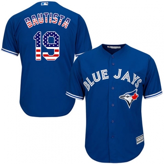 Men's Majestic Toronto Blue Jays #19 Jose Bautista Replica Royal Blue USA Flag Fashion MLB Jersey Men's Majestic Toronto Blue Jays #19 Jose Bautista Replica Royal Blue USA Flag Fashion MLB Jersey