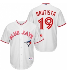 Men's Majestic Toronto Blue Jays #19 Jose Bautista Replica White 2015 Canada Day MLB Jersey Men's Majestic Toronto Blue Jays #19 Jose Bautista Replica White 2015 Canada Day MLB Jersey