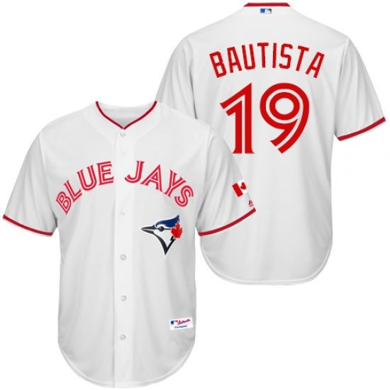 Men's Majestic Toronto Blue Jays #19 Jose Bautista Replica White 2015 Canada Day MLB Jersey Men's Majestic Toronto Blue Jays #19 Jose Bautista Replica White 2015 Canada Day MLB Jersey
