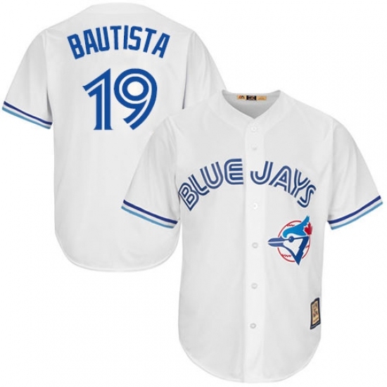 Men's Majestic Toronto Blue Jays #19 Jose Bautista Replica White Cooperstown MLB Jersey Men's Majestic Toronto Blue Jays #19 Jose Bautista Replica White Cooperstown MLB Jersey