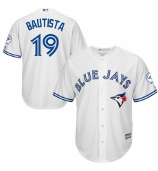 Men's Majestic Toronto Blue Jays #19 Jose Bautista Replica White Home 40th Anniversary Patch MLB Jersey Men's Majestic Toronto Blue Jays #19 Jose Bautista Replica White Home 40th Anniversary Patch MLB Jersey
