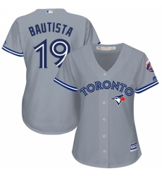 Women's Majestic Toronto Blue Jays #19 Jose Bautista Replica Grey Road MLB Jersey Women's Majestic Toronto Blue Jays #19 Jose Bautista Replica Grey Road MLB Jersey
