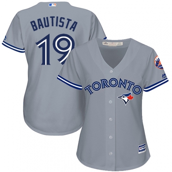 Women's Majestic Toronto Blue Jays #19 Jose Bautista Replica Grey Road MLB Jersey Women's Majestic Toronto Blue Jays #19 Jose Bautista Replica Grey Road MLB Jersey