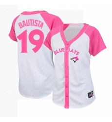 Women's Majestic Toronto Blue Jays #19 Jose Bautista Replica White/Pink Splash Fashion MLB Jersey