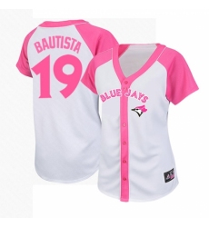 Women's Majestic Toronto Blue Jays #19 Jose Bautista Replica White/Pink Splash Fashion MLB Jersey Women's Majestic Toronto Blue Jays #19 Jose Bautista Replica White/Pink Splash Fashion MLB Jersey