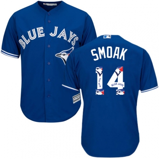 Men's Majestic Toronto Blue Jays #14 Justin Smoak Authentic Blue Team Logo Fashion MLB Jersey Men's Majestic Toronto Blue Jays #14 Justin Smoak Authentic Blue Team Logo Fashion MLB Jersey