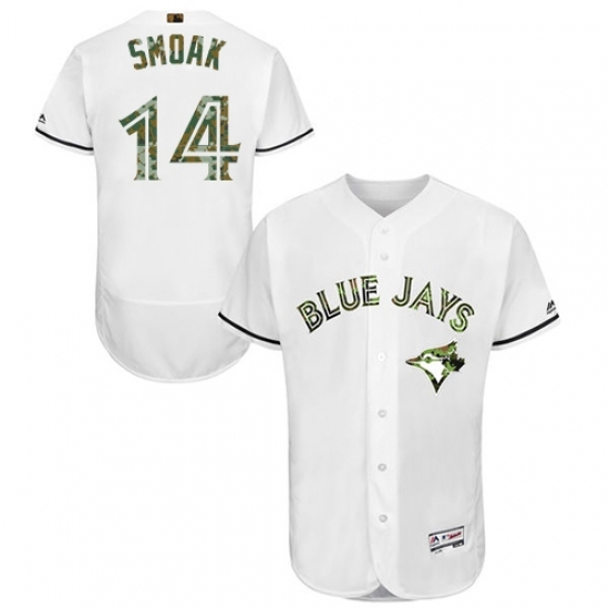 Men's Majestic Toronto Blue Jays #14 Justin Smoak Authentic White 2016 Memorial Day Fashion Flex Base MLB Jersey Men's Majestic Toronto Blue Jays #14 Justin Smoak Authentic White 2016 Memorial Day Fashion Flex Base MLB Jersey
