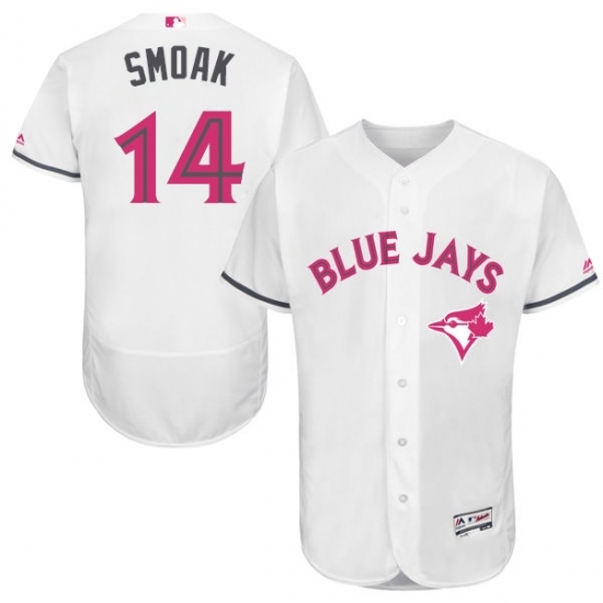 Men's Majestic Toronto Blue Jays #14 Justin Smoak Authentic White 2016 Mother's Day Fashion Flex Base MLB Jersey Men's Majestic Toronto Blue Jays #14 Justin Smoak Authentic White 2016 Mother's Day Fashion Flex Base MLB Jersey
