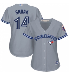 Women's Majestic Toronto Blue Jays #14 Justin Smoak Authentic Grey Road MLB Jersey