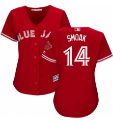 Women's Majestic Toronto Blue Jays #14 Justin Smoak Authentic Scarlet Alternate MLB Jersey