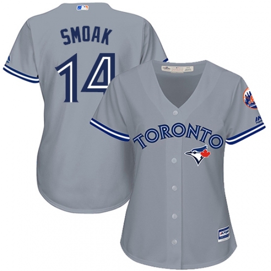 Women's Majestic Toronto Blue Jays #14 Justin Smoak Replica Grey Road MLB Jersey Women's Majestic Toronto Blue Jays #14 Justin Smoak Replica Grey Road MLB Jersey