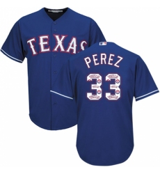 Men's Majestic Texas Rangers #33 Martin Perez Authentic Royal Blue Team Logo Fashion Cool Base MLB Jersey