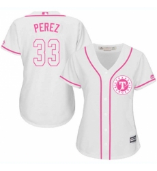 Women's Majestic Texas Rangers #33 Martin Perez Authentic White Fashion Cool Base MLB Jersey