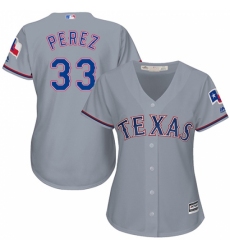 Women's Majestic Texas Rangers #33 Martin Perez Replica Grey Road Cool Base MLB Jersey