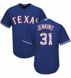Men's Majestic Texas Rangers #31 Ferguson Jenkins Authentic Royal Blue Team Logo Fashion Cool Base MLB Jersey