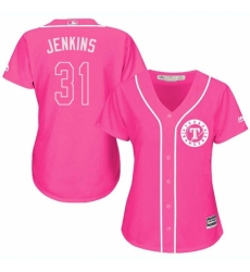 Women's Majestic Texas Rangers #31 Ferguson Jenkins Authentic Pink Fashion Cool Base MLB Jersey