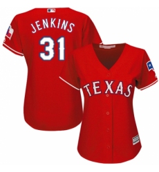 Women's Majestic Texas Rangers #31 Ferguson Jenkins Authentic Red Alternate Cool Base MLB Jersey