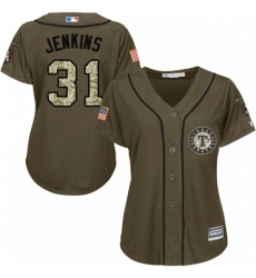 Women's Majestic Texas Rangers #31 Ferguson Jenkins Replica Green Salute to Service MLB Jersey