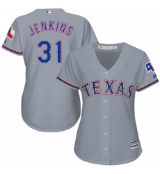 Women's Majestic Texas Rangers #31 Ferguson Jenkins Replica Grey Road Cool Base MLB Jersey